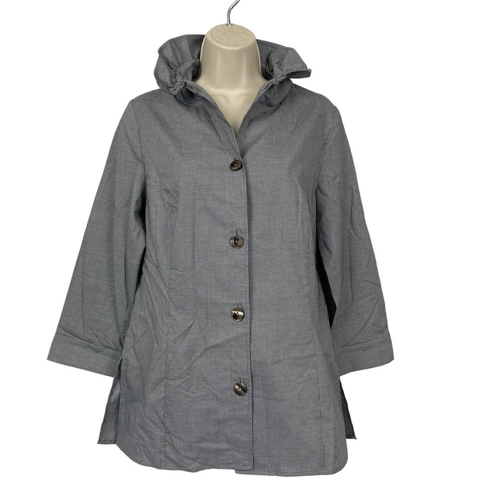 Ming Wang Tunic Top Womens XS Gray Check Button Front Shacket Wired Collar